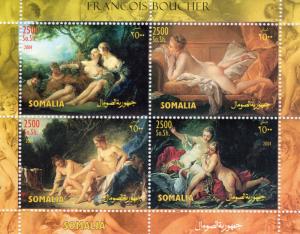 Somalia 2004 Francois Boucher Nudes Paintings Sheetlet (4) Perforated MNH