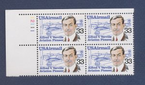 USA - Scott C113 - Plate Block - MNH - 33ct Alfred V Verville - 1985