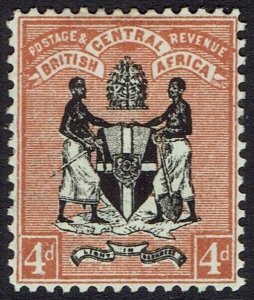 BRITISH CENTRAL AFRICA 1896 ARMS 4D WMK CROWN CA