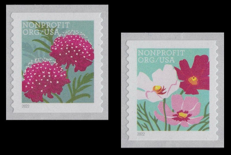 US 5664-5665 Butterfly Garden Flowers Nonprofit Org 5c coil set (2) MNH 2022 