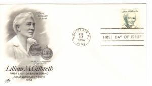 US 1868 40c Great Americans Lillian M. Gilbreth on FDC Artcraft Cachet ECV $4.00