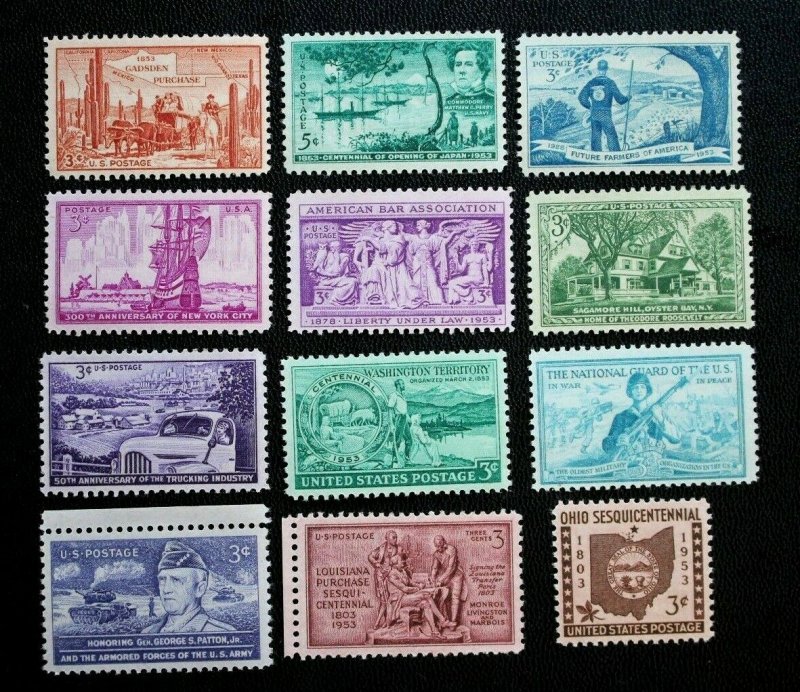 1953 Complete Year SET MNH Vintage U.S. Postage Stamps With 12