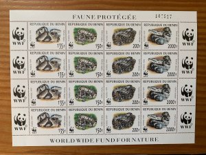 Benin 1999 WWF Python in full sheet. Scott 1086, CV $40.00.  Snakes, reptiles