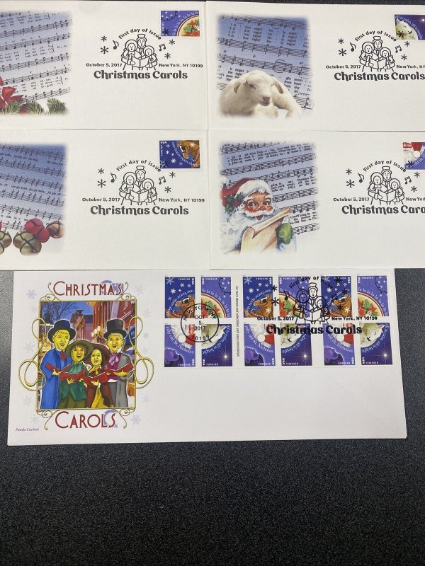 FDC 5247-50 Christmas Carols 1st Day Of Issued 2017 - 5 Covers