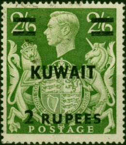 Kuwait 1948 2R on 2s6d Yellow-Green SG72 Fine Used