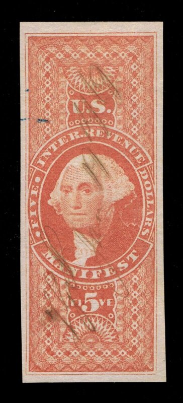 EXCEPTIONAL GENUINE SCOTT #R90a VF-XF 1862-71 RED 1ST ISSUE MANIFEST IMPERFORATE