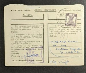 1945 India Bombay to Bangalore Soldier's Free Mail Post #2 Censor Cover & Letter