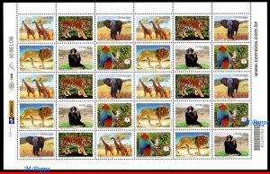 3029 BRAZIL 2007 ZOO, ELEPHANT, GIRAFFE, LION, BIRDS, PARROT, MONKEY, SHEET MNH