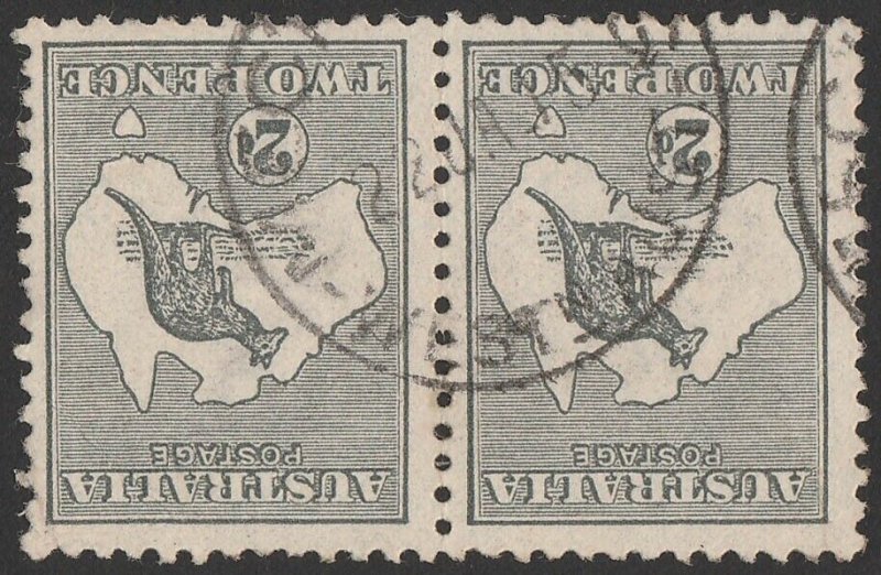 AUSTRALIA 1913 Kangaroo 2d 1st wmk INVERTED. pair. ACSC 5Aa cat $200.