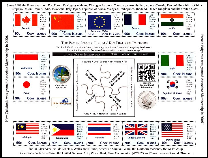 Cook Islands 2012 MNH Sc #1416 Sheet of 14 90c Flags Key Dialogue Partners Pa...