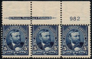 MALACK 281 Fine OG NH/LH, Plate Strip of 3, top, Vib..MORE.. b8625