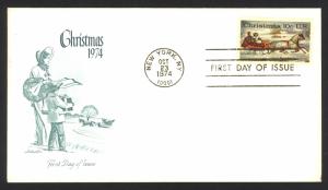 USA Sc# 1551 (Artmaster) FDC single (a) (New York, NY) 1974 10.23 Christmas