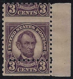 584 - 3c Scarce Perf 10 Misperf Error / EFO Lincoln Normal Cat $62.50 Mint NH