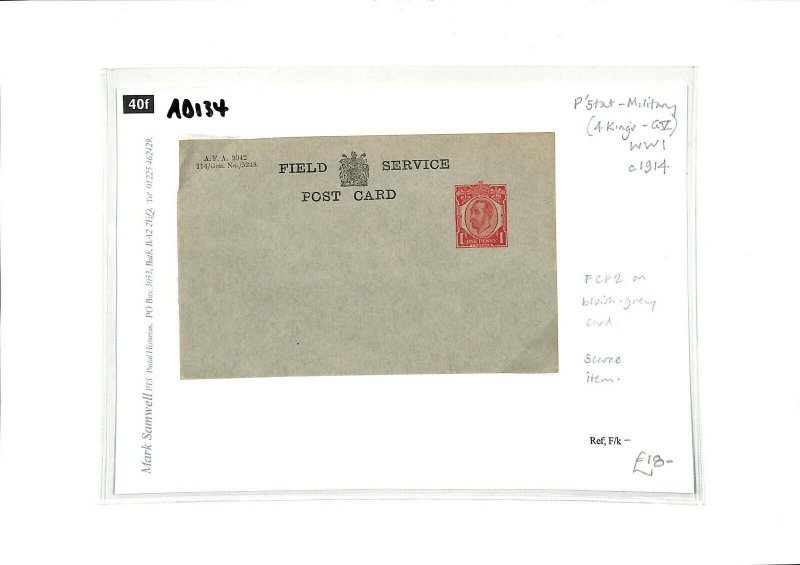 GB WW1 KGV Unused Stationery Card FIELD SERVICE FCP2 Bluish-Grey c1914 AD134
