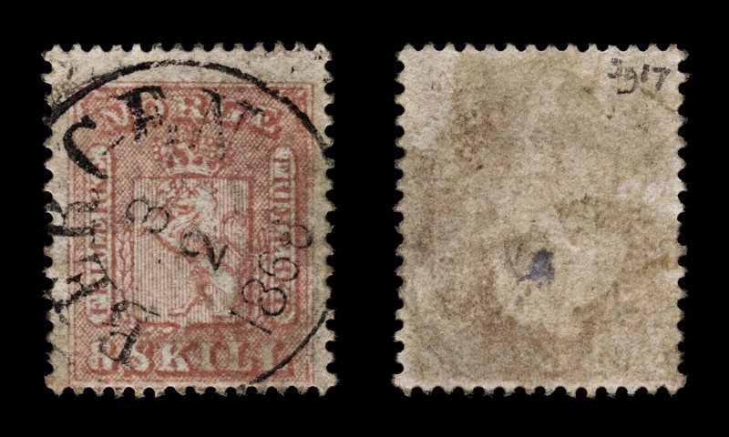 4100: Norway SG17 8 Skill Pink. 1863. Sc#9 Mi9 Fine Used. C£65