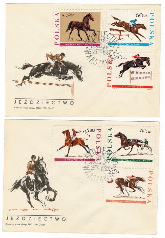 Poland 1967 FDC Stamps Scott 1474-1481 Horses