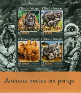 Endangered Animals Elephas Maximus Pongo Pygmaeus S/S MNH #6651-6654