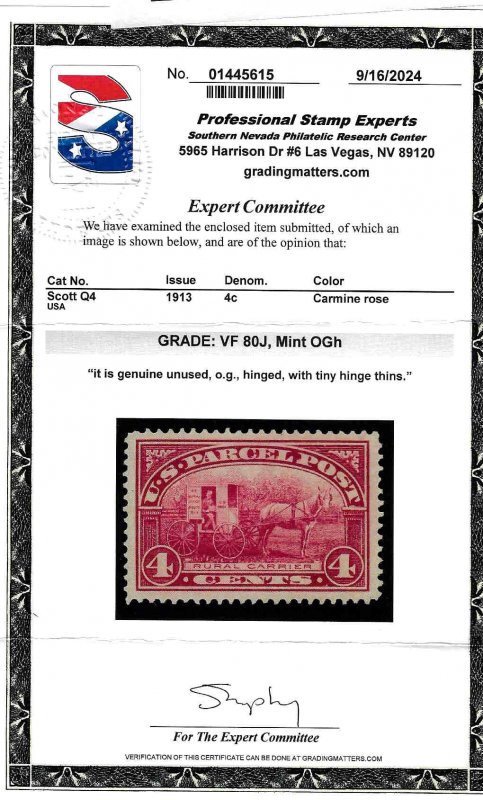 Q4 Mint,OG,HR... PSE Graded VF 80 Jumbo... SMQ $45.00