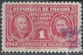 Panama RA1 (used) 1c Pierre & Marie Curie, rose car (1939)