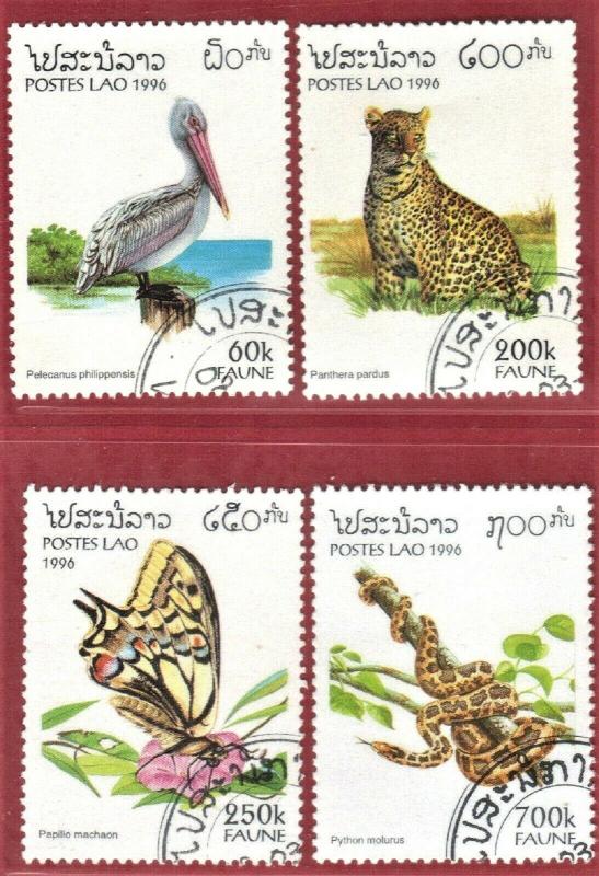 LAOS STAMPS SC# 1261-64  *CTO* 1996  60+200+250+700k  WILDLIFE  SEE SCAN