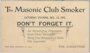 61710 - USA - POSTAL HISTORY: Private print  STATIONERY CARD 1913: MASONIC LODGE