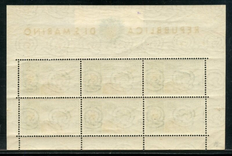 SAN MARINO SCOTT #C91a SASSONE #16  1954 AIRMAIL SHEET VF MINT NH-SCOTT $1250.00