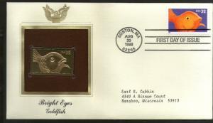 USA 1998 Bright Eyes Gold Fish Marine Life Gold Replicas Cover Sc 3231 # 218