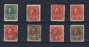 8x Canada WW1 War Tax stamps 4x MH 4x Used Guide Value = $138.50