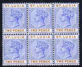 St Lucia 1891-98 QV 2d blue & orange block of 6 unmou...