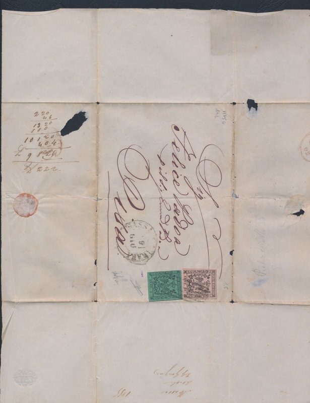 1852 Modena, N° 1 And 2 Su Envelope For Pisa, Vouchers/ Great Margins, Signed