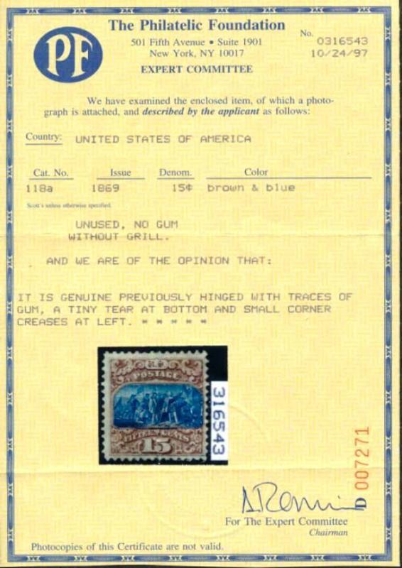  U.S. 118a Unused FVF SCV$13,000.00 PFC RARE