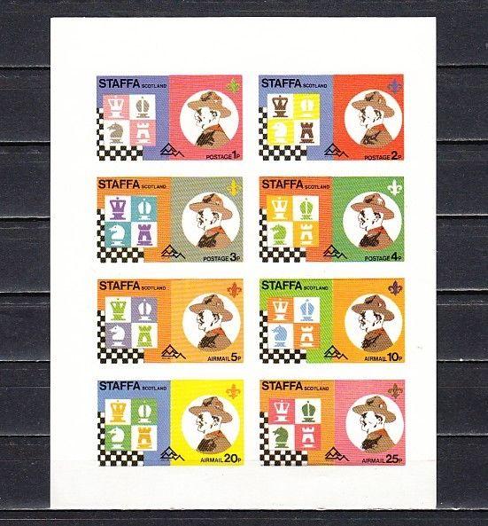 Staffa, Scotland Local. 1976 issue. Scout Jamboree & Chess IMPERF sheet