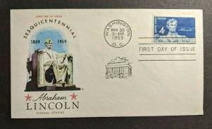 1959 Lincoln Sesquicentennial Fluegel Cachet FDC Cover Freeport IL