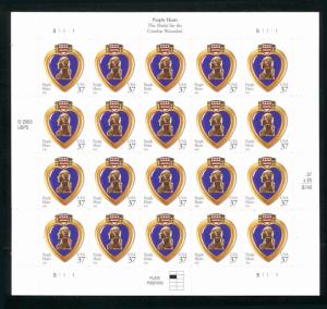 #3784  Purple Heart 37¢ 2003 Sheet  MNH Selling Below Face Act NOW