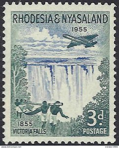 RHODESIA & NYASALAND 1955 QEII 3d Ultramarine & Deep Turquoise-Green SG16 MH