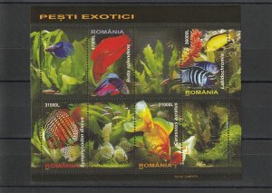 Romania 2005 STAMPS Gold Exotic Fish block MNH POST