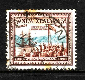 New Zealand-Sc#236-used 5p brown & lt blue-Ships-HMS Britomart-1940-