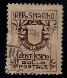 San Marino Scott 78 Used Coat of Arms stamp Type 2, 19mm wide