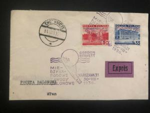 1936 Poland Balloon Gorden Bennett Flight Airmail cover 