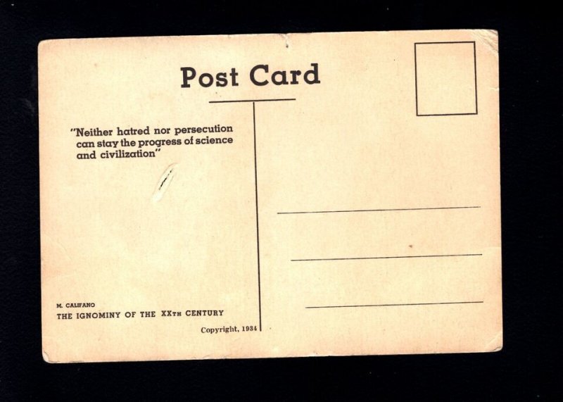 USA Hitler Ejects Einstein Ignominy 1934 Very RARE Not Hyperbole Postcard 9a