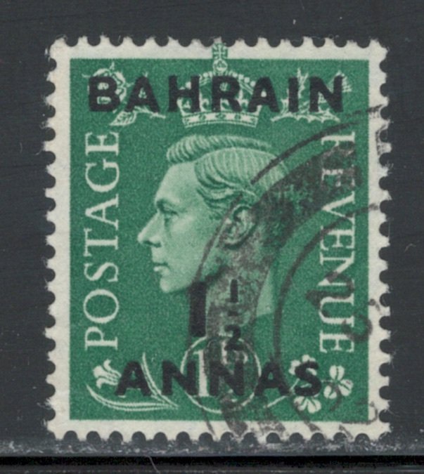 Bahrain 1950 King George VI Overprint 1 1/2a on 1 1/2p Scott # 74 Used