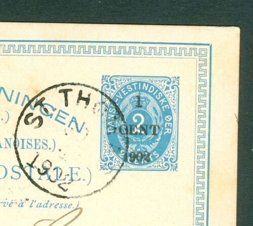 Danish West Indies. 1902 Stationery Card. Overprint 1 Cent On 2 Cent. Facit BK7, 