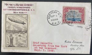 1929 New York USA LZ 127 Graf Zeppelin LZ 127 Flight Airmail cover To Homeward