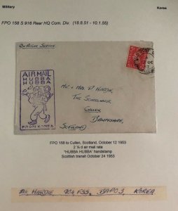 1953 British Field Post Korean War Airmail Cover To Cullen Scotland Hubba Cachet