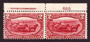 US 286 2c Trans-Mississippi Mint Plate #688 Top Pair Fine OG NH SCV $160