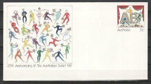 Australia, 1987 issue. Australian Ballet, 25 years. Postal Envelope. ^