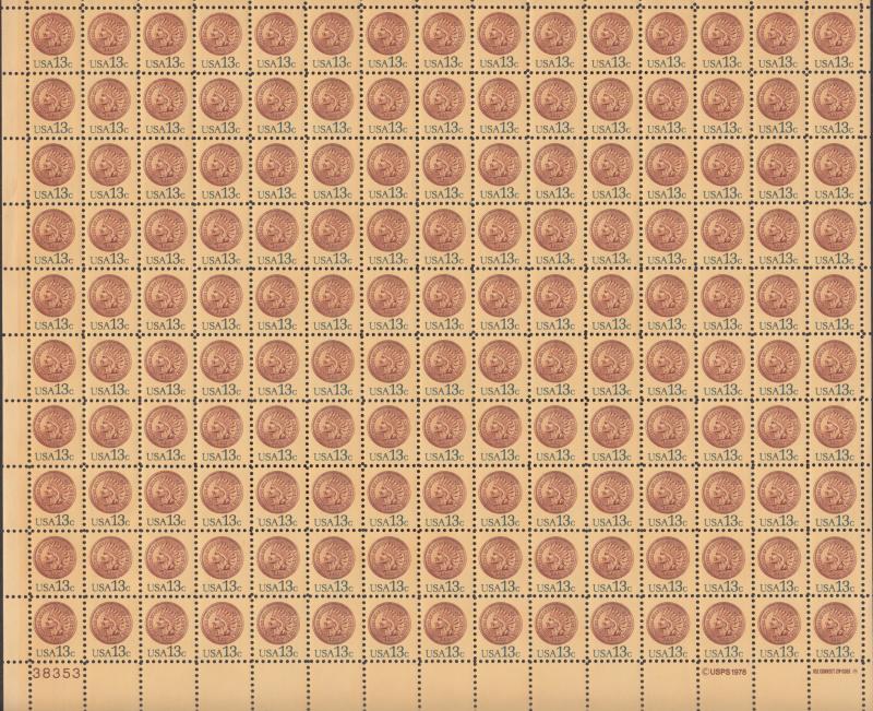 US #1734  Indian Head penny  Full sheet of 100-MNH
