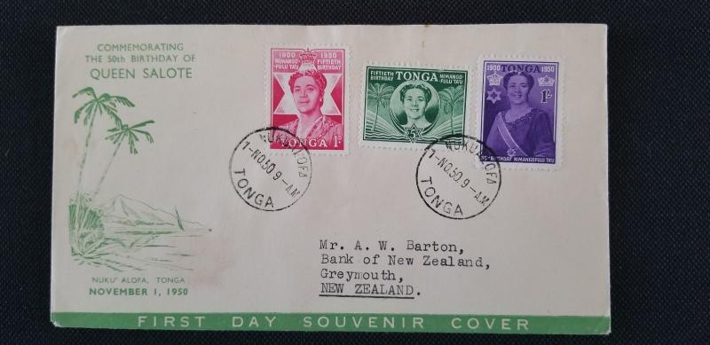 1950 Tonga Greymouth New Zealand Queen Salote First Day Illustrated  Cover