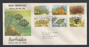 Barbados #640-59 (1985 Marine Life set) on three typed addressed PO cachet FDC