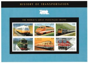St. Vincent 1995 SC# 2215 Passenger Trains, History - Sheet of 6 Stamps - MNH